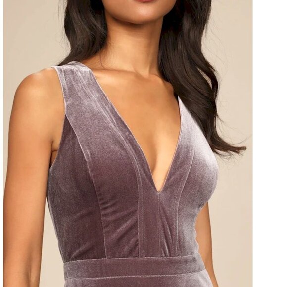 Lulus Beautiful Night Dusty Gray Purple Velvet Sleeveless Maxi Dress Small NWT - Picture 4 of 6